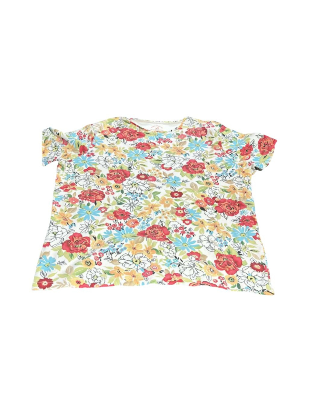 Women's White Stag Floral Short Sleeve Tee L White Red #891